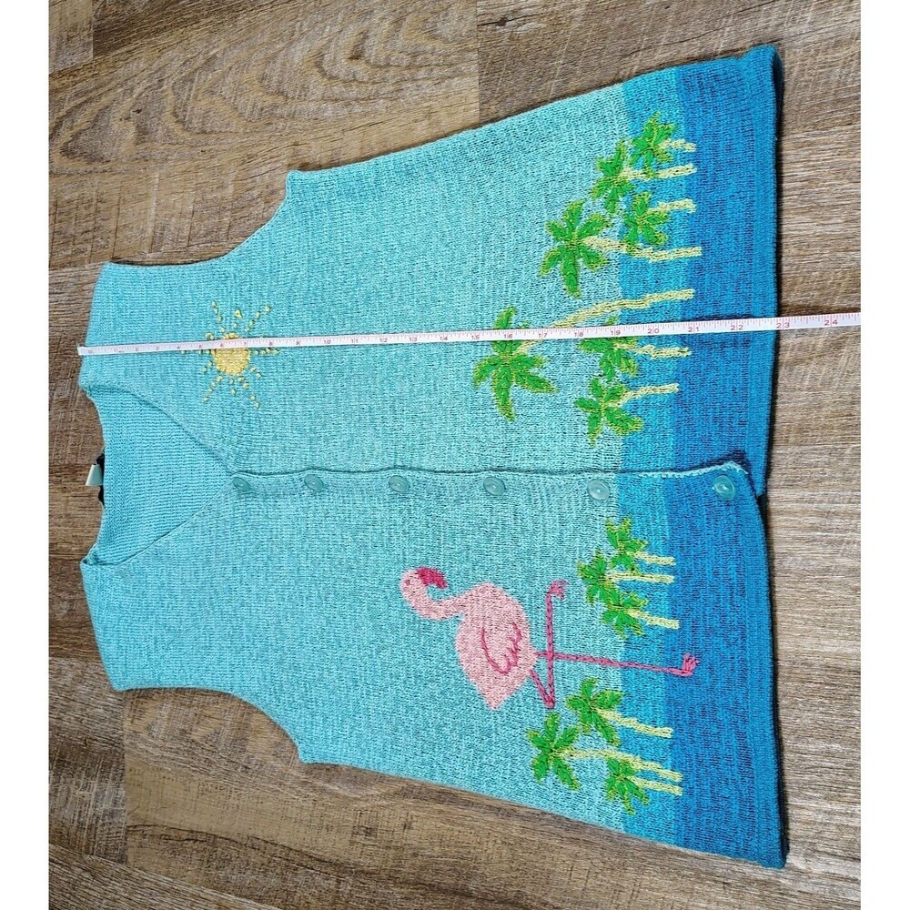 Vintage 90s Flamingo Palm Tree Knit Sweater Vest Womens Size M Tropical Beach - Picture 6 of 9